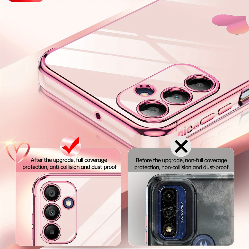 Pink mobile case with a heart logo