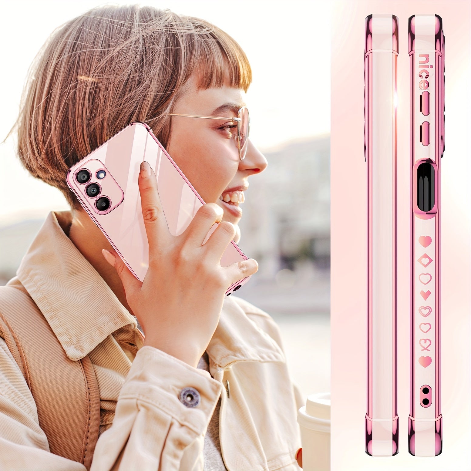 Pink mobile case with a heart logo