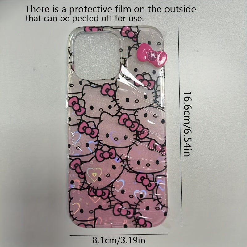 1pc New Creative Colorful Hello Kitty Mobile Phone Case Cartoon Small Transparent Bow Mobile Phone Protective Case