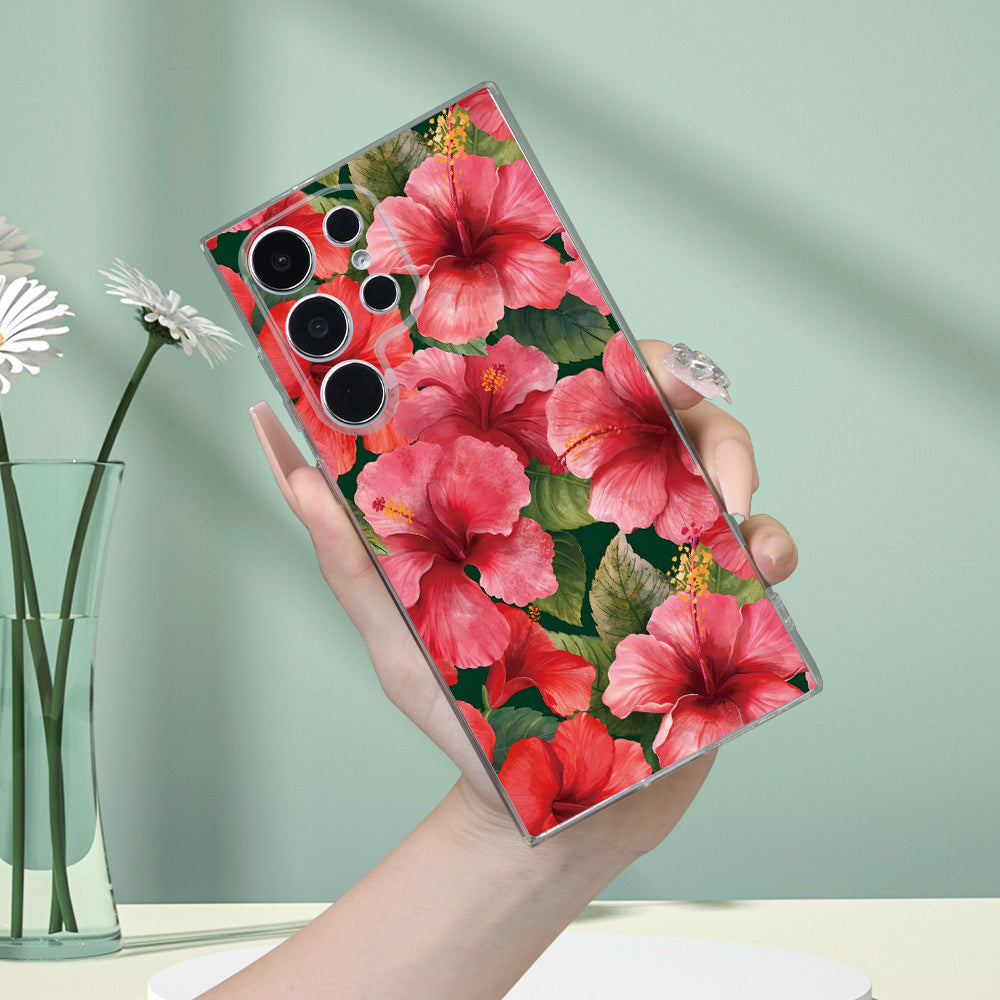 Stylish Red Floral Transparent Phone Case