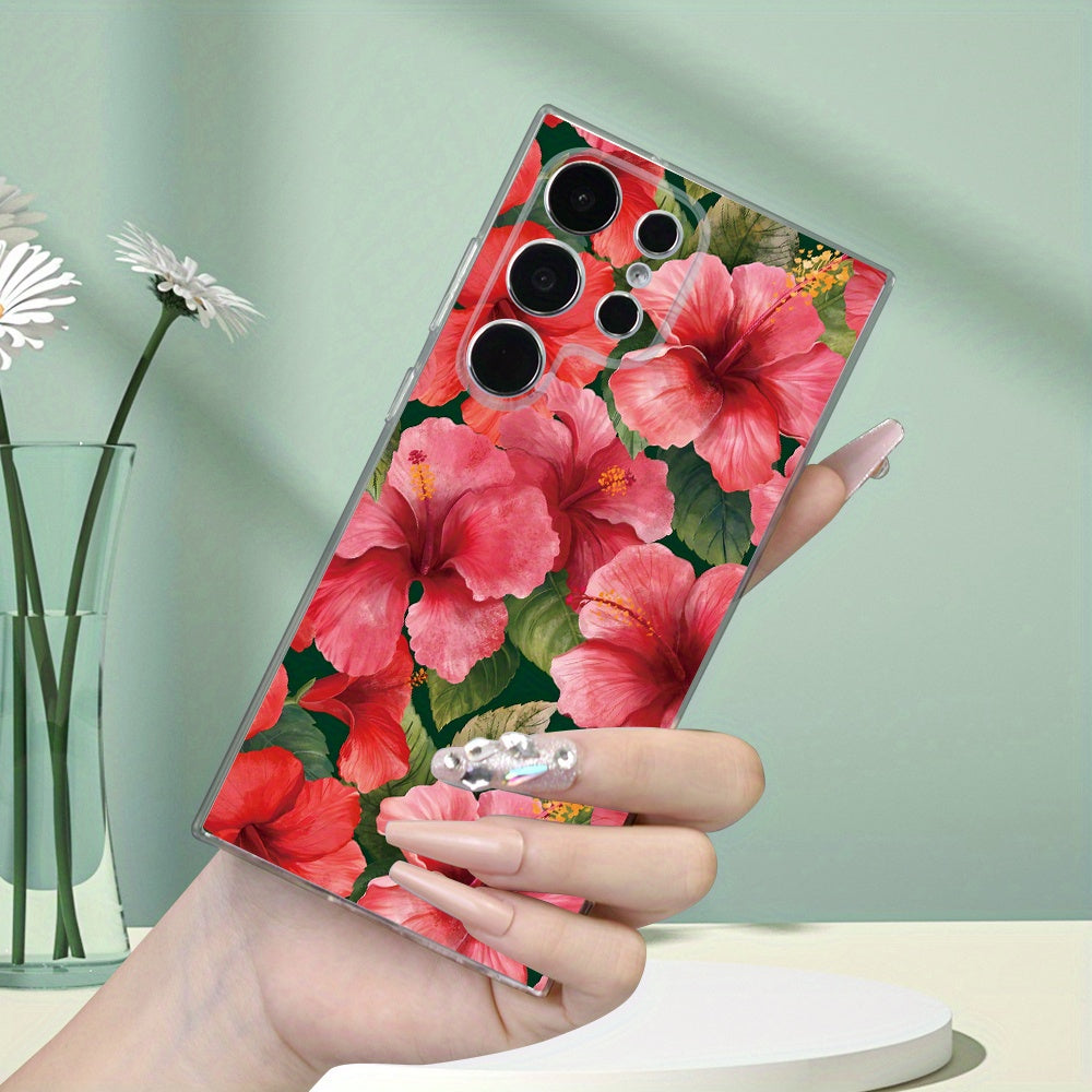 Stylish Red Floral Transparent Phone Case