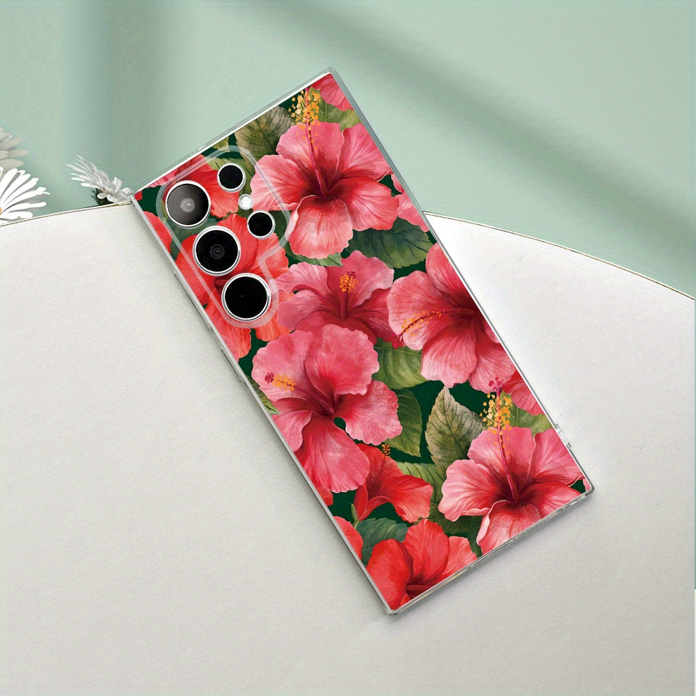 Stylish Red Floral Transparent Phone Case