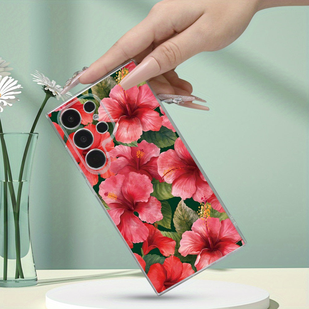 Stylish Red Floral Transparent Phone Case