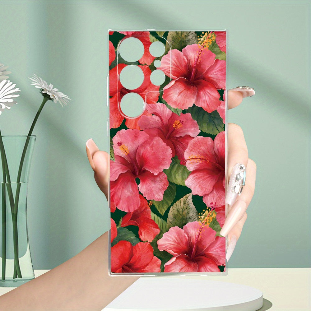 Stylish Red Floral Transparent Phone Case