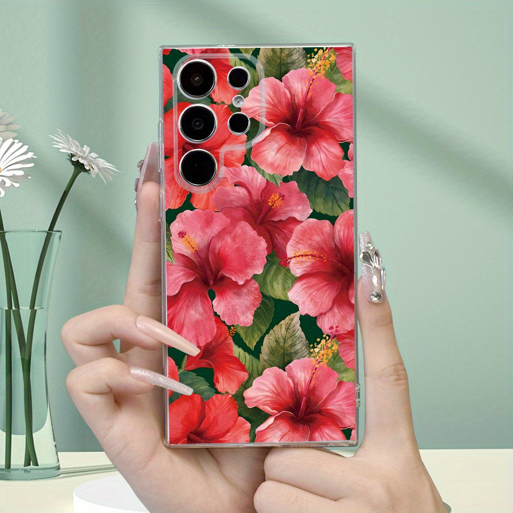 Stylish Red Floral Transparent Phone Case