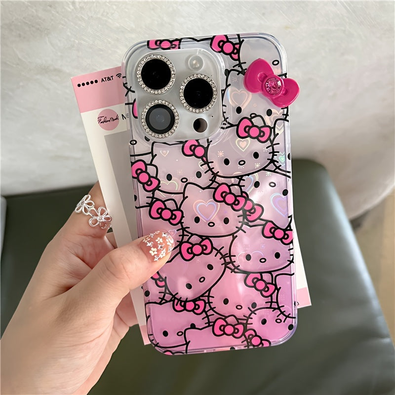 1pc New Creative Colorful Hello Kitty Mobile Phone Case Cartoon Small Transparent Bow Mobile Phone Protective Case