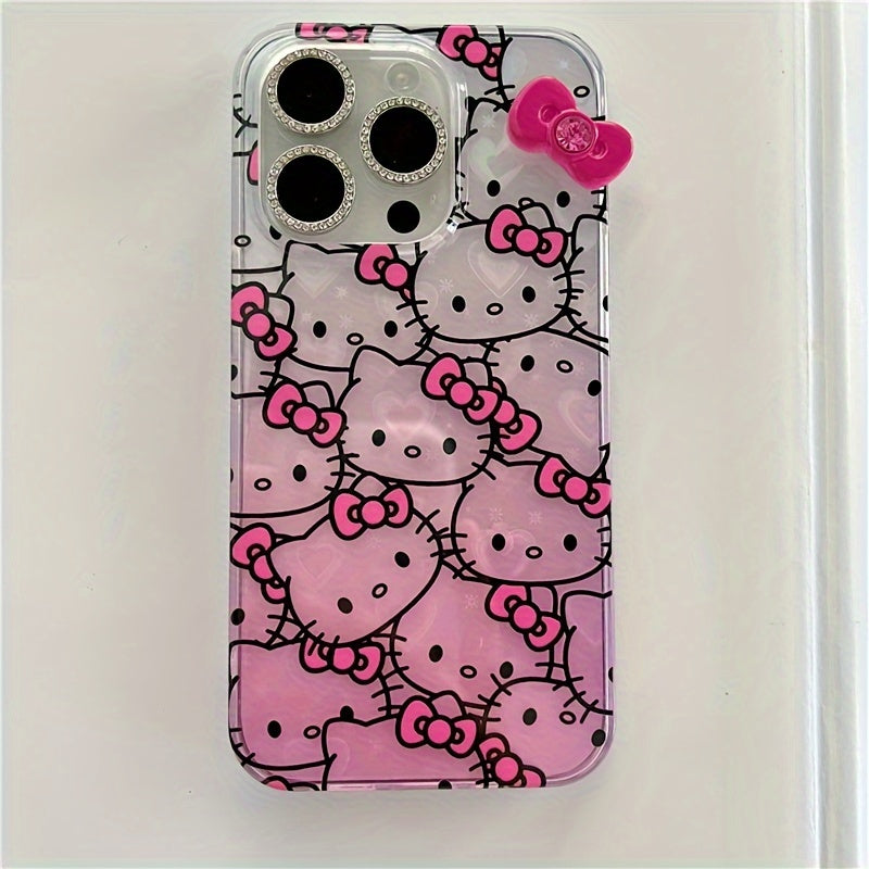 1pc New Creative Colorful Hello Kitty Mobile Phone Case Cartoon Small Transparent Bow Mobile Phone Protective Case