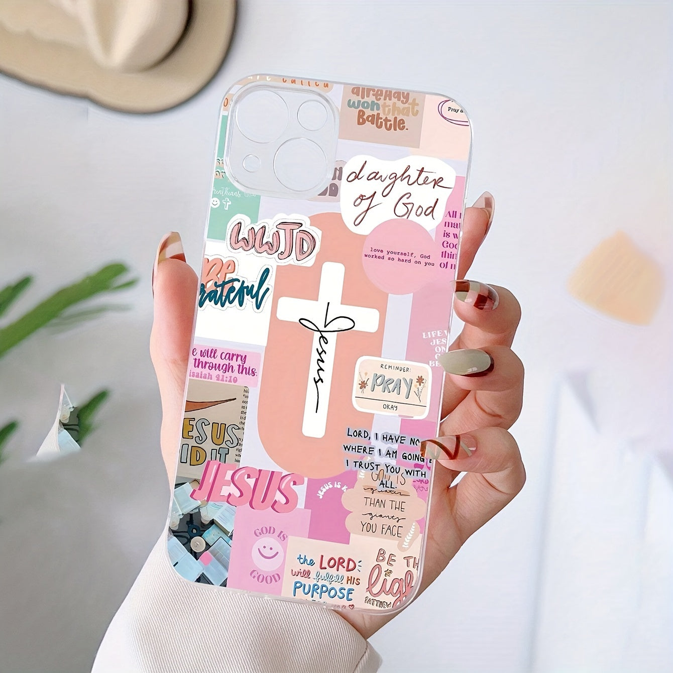 1pc Pink cross pattern mobile phone case for iPhone