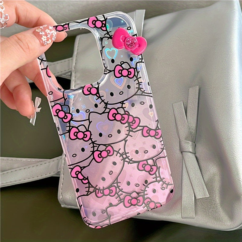 1pc New Creative Colorful Hello Kitty Mobile Phone Case Cartoon Small Transparent Bow Mobile Phone Protective Case