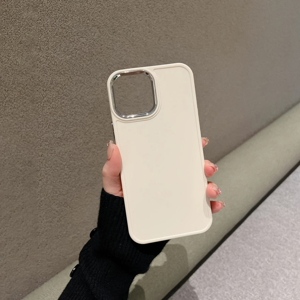 White Metal Frame Frosted All-Inclusive Anti-Fall Mobile Phone Case