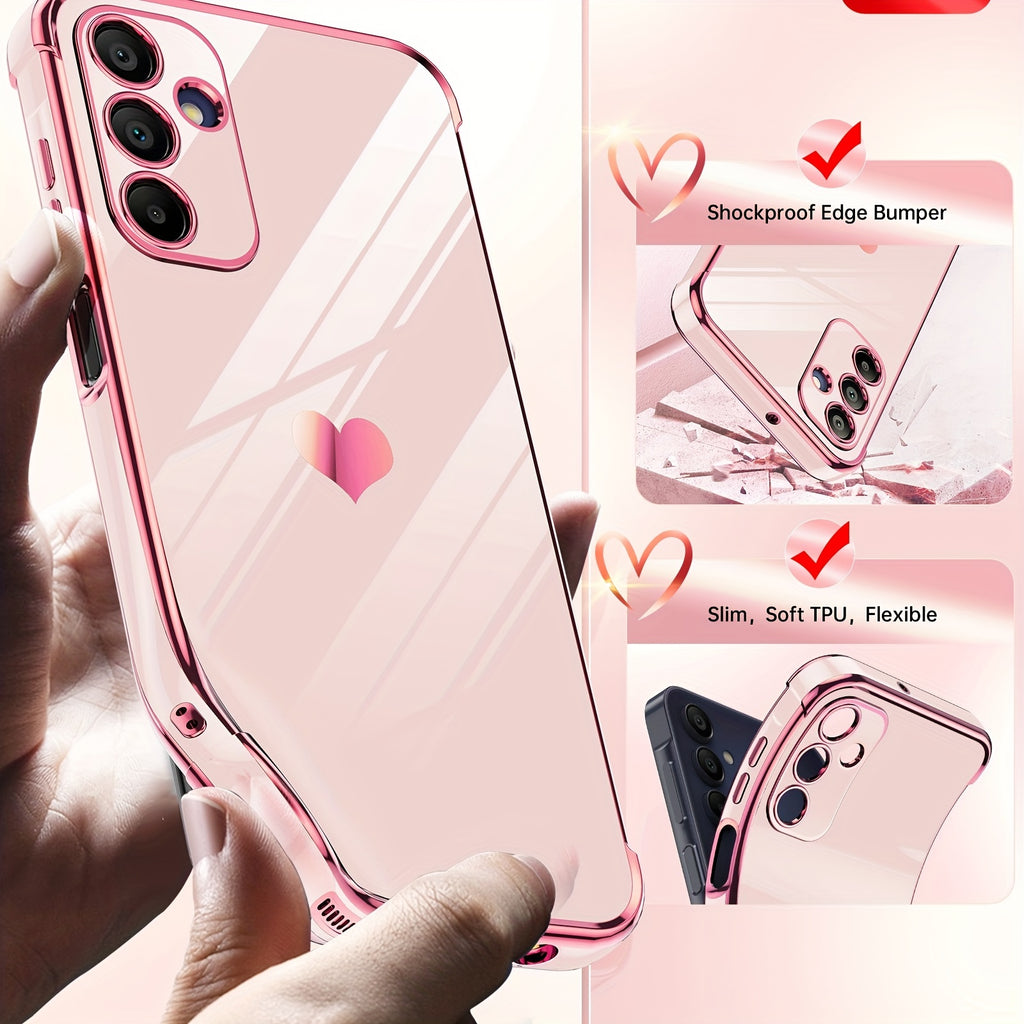 Pink mobile case with a heart logo