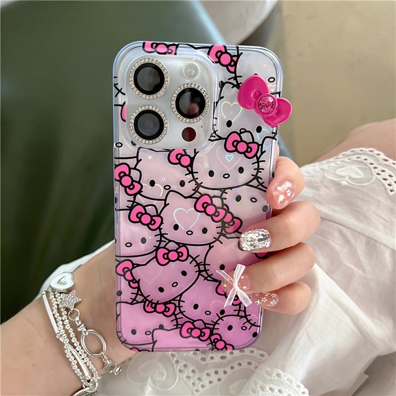 1pc New Creative Colorful Hello Kitty Mobile Phone Case Cartoon Small Transparent Bow Mobile Phone Protective Case